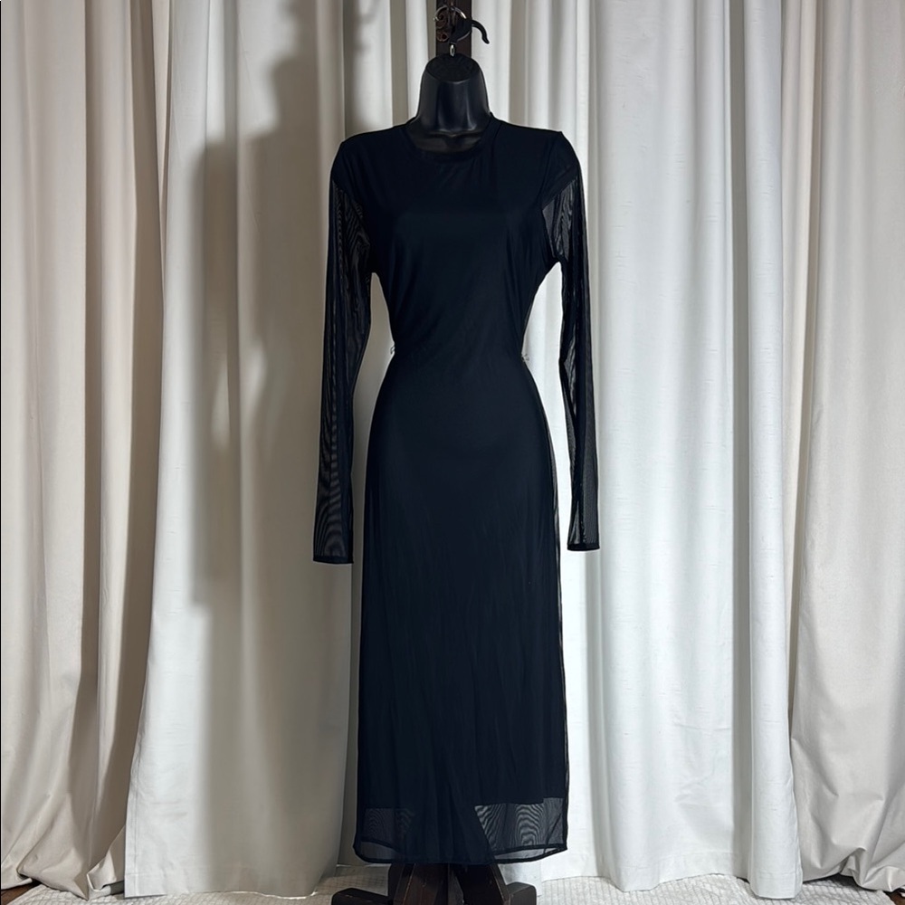 The Drop Women's Gene Mesh Long-Sleeve Midi Dress with Open-Back Size M - Picture 5 of 11